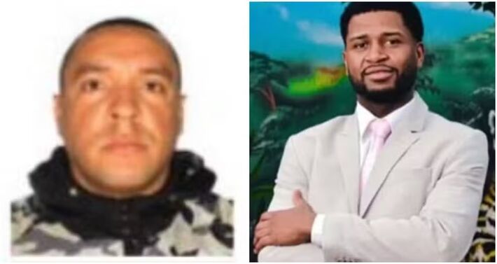 Policial à esquerda e Guilherme à direita