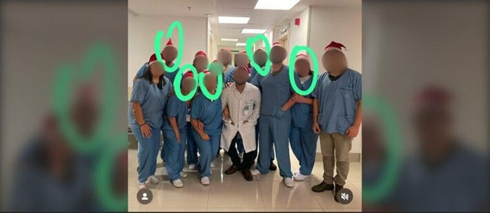 A informação, com características de falsa, vincula a imagem de um grupo de profissionais ao ocorrido.  