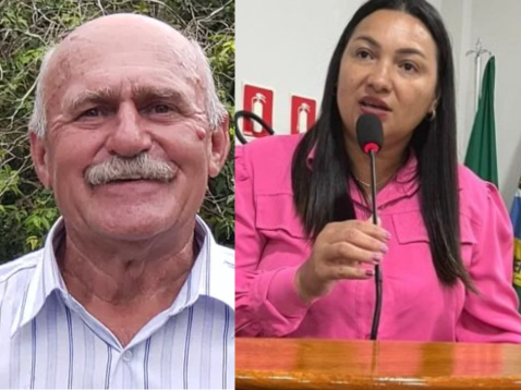 À esquerda, prefeito de Figueirão, Juvenal Consolaro, e à direita a vereadora Luciene, presidente da Câmara