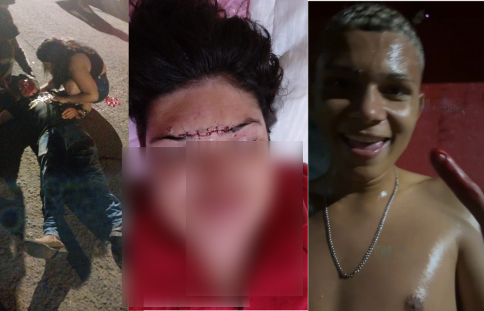 Luiz, um rapaz autista, foi espancado por um grupo liderado pelo jovem à direita da imagem, que se filmou todo sujo com o sangue da vítima. Fotos: Reprodução
