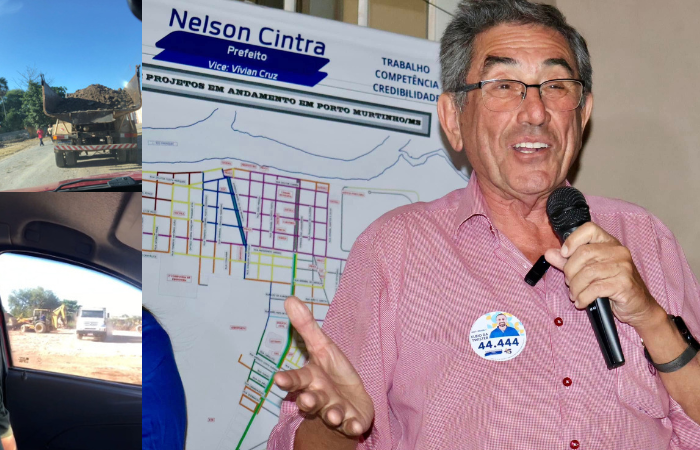 Terreno do prefeito Nelson Cintra, de Porto Murtinho, estaria sendo aterrado com ajuda de empreiteira licitada. Fotos: Vereador Elton Atelle