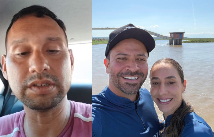 (Esq.) O vendedor de salgados ambulante, José Elizeu Lara Navarro, agredido em Corumbá. (Dir.) Elio Júnior e a esposa, Letícia de Freitas, proprietários da Verde Frutti Sucos, acusados de protagonizar agressões contra ele).