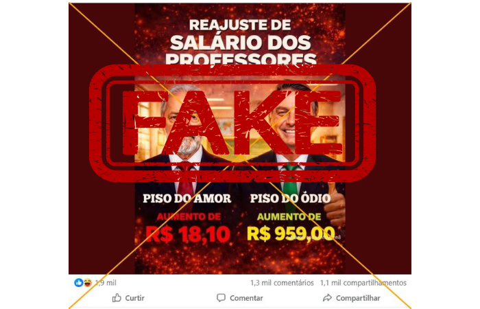 Extrema direita lança fake news do piso salarial de professores. Foto: Print 
