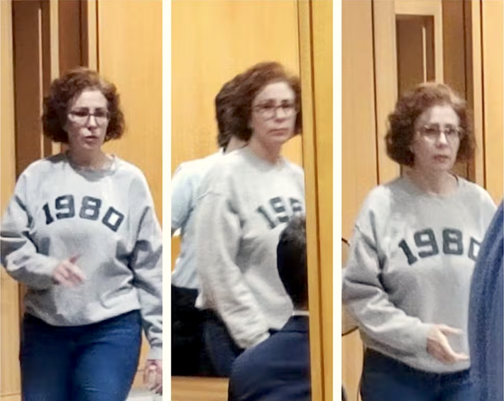 A ex-deputada condenada Carla Zambelli no início da sessão no Tribunal de Apelações de Roma, em 27 de agosto de 2025. Foto: Reprodução
