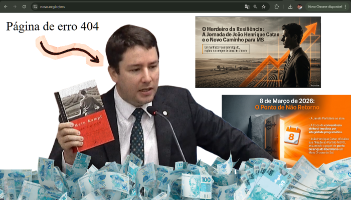 Deputado João Henrique Catan surge nas redes com PDF repleto de informações falsas, apresentando-se como opção antissistema. Crédito da arte: MS Notícias