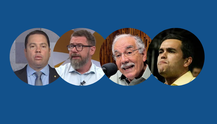 Da esquerda para a direita: O gordo do Bolsonaro (Rodolfo Nogueira), o armamentista Marcos Pollon, o médico negacionista Luiz Ovando e o ex-candidato derrotado ao governo, Beto Pereira. Fotos: Reprodução/Internet.