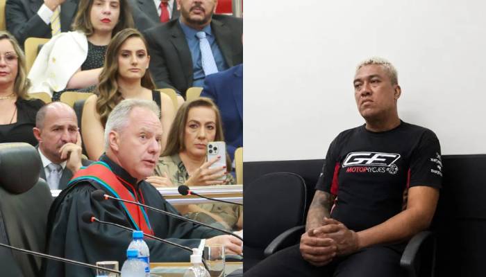O desembargador do TJMS Fernando Paes de Campos (ESQ.), soltou o assassino Deivison Felipe Alves de Brito (DIR.)