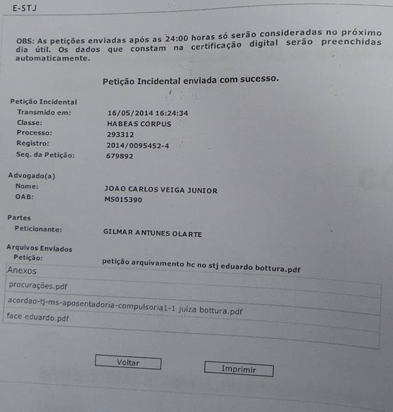  Petição para arquivamento do Habeas Corpus<br />Foto: Tayná Biazus