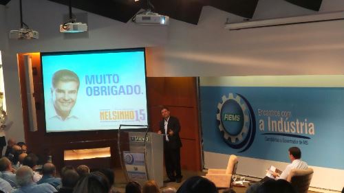  O candidato participou do projeto “Encontros com a Indústria – Eleições 2014” realizado na manhã de hoje pela Fiems (Federação das Indústrias de Mato Grosso do Sul) - Foto: Tayná Biazus