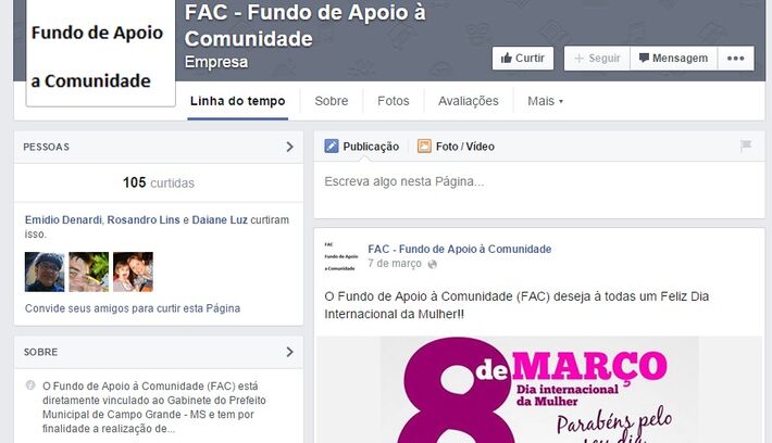 Reprodução página facebook do FAC. Última atualização em março de 2014