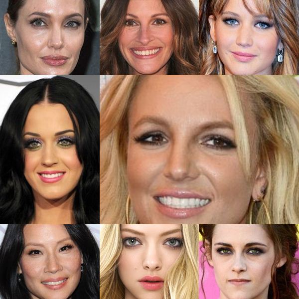 Angelina Jolie: Amendoados; Julia Roberts: Profundos; Jennifer Lawrence: Encapsulados; Katy Perry: Arredondados; Britney Spears: Caídos: Lucy Liu: Orientais; Amanda Seyfried: Salientes; Kristen Stewart: Sonolentos