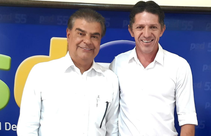 O vereador Nélio Justen e o presidente estadual do PSD, senador Nelsinho Trad