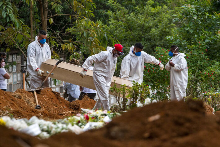 Morto por covid-19 sendo sepultado no Brasil
