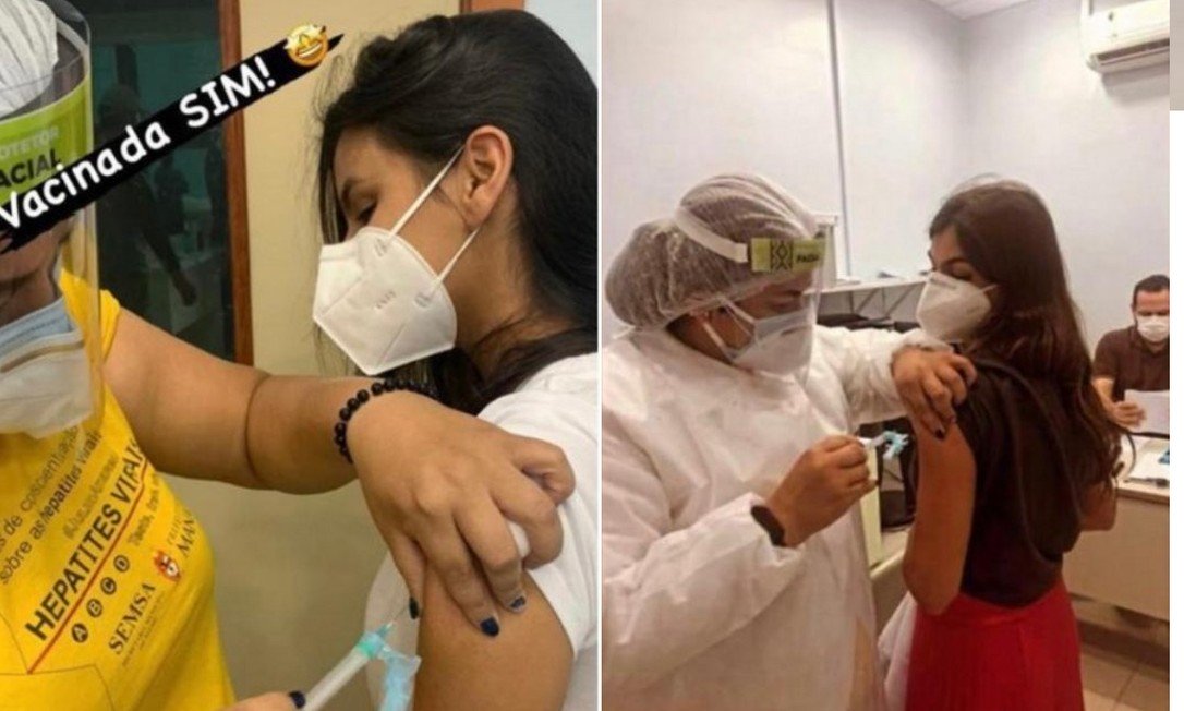 Fotos publicadas pela médicas Isabelle Kirk Maddy Lins e Gabrielle Kirk Maddy Lins após vacinação contra a covid-19