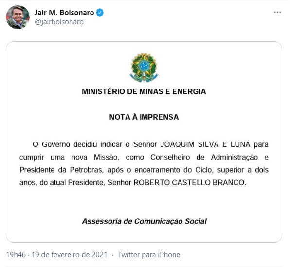 Pressão de caminhoneiros e discordância da política de preços, causadora de recorrentes reajustes no preço dos combustíveis, foram motivações de Bolsonaro