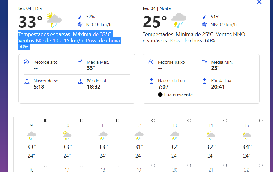 Clima em Corumbá. 
