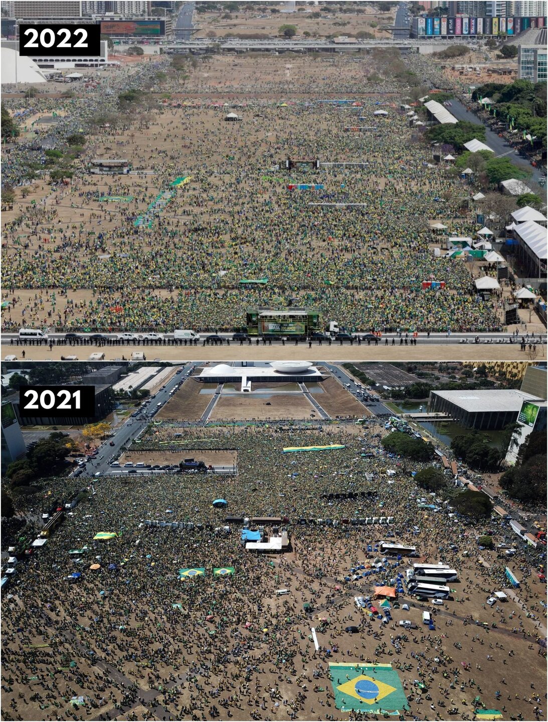 Veja comparação de fotos das manifestações em 2021 e agora, em 2022. Fotos: Sergio Lima | Poder360