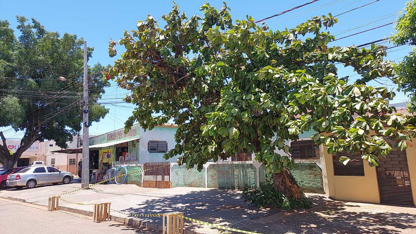 Comerciante cercou o local com caixas e uma faixa. Foto: Maria Joana