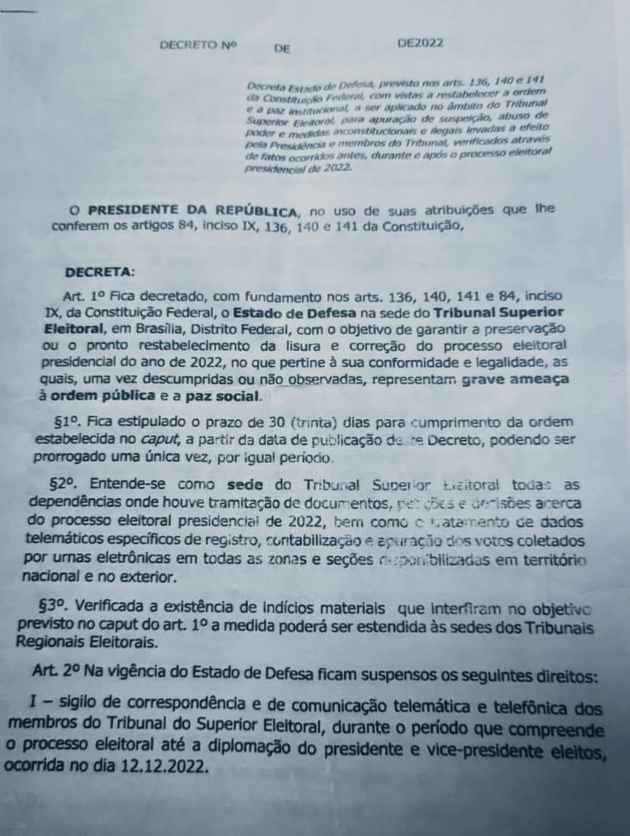 O documento estava no armário do ex-ministro e foi encontrado durante busca e apreensão realizada pela PF na 3ª feira (10.jan).