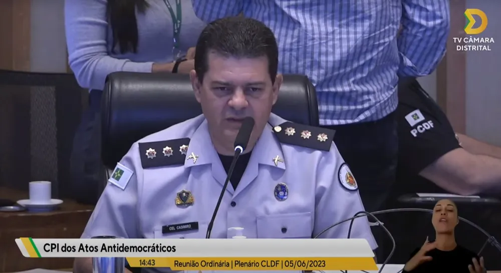 Coronel Marcelo Casimiro Vasconcelos Rodrigues é ouvido na CPI dos Atos Antidemocráticos  Foto: Reprodução