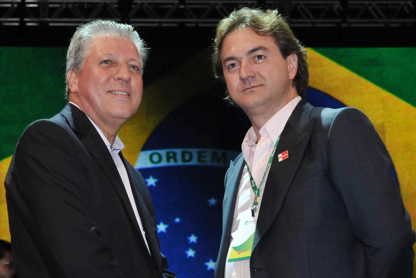(2011) - José Carlos Grubisich, presidente e CEO da Eldorado Brasil e Joesley Batista, presidente do conselho da Eldorado Brasil e presidente da holding J&F durante inauguração da empresa em Mato Grosso do Sul. Foto: João Quesado
