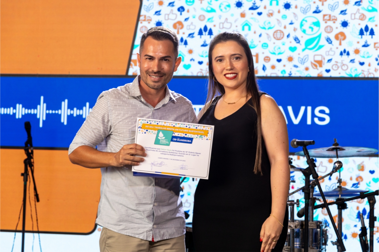O jornalista Bruno Arce foi o 2º colocado na categoria jornal impresso, pelo Jornal O Estado. Foto: Águas Guariroba 