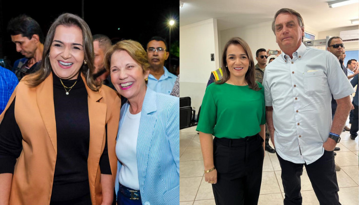 Adriane Lopes posa para foto com a agora senadora Tereza Cristina (PP) e com o ex-mandatário do Planalto, Jair Bolsonaro (PL). Fotos: Arquivo