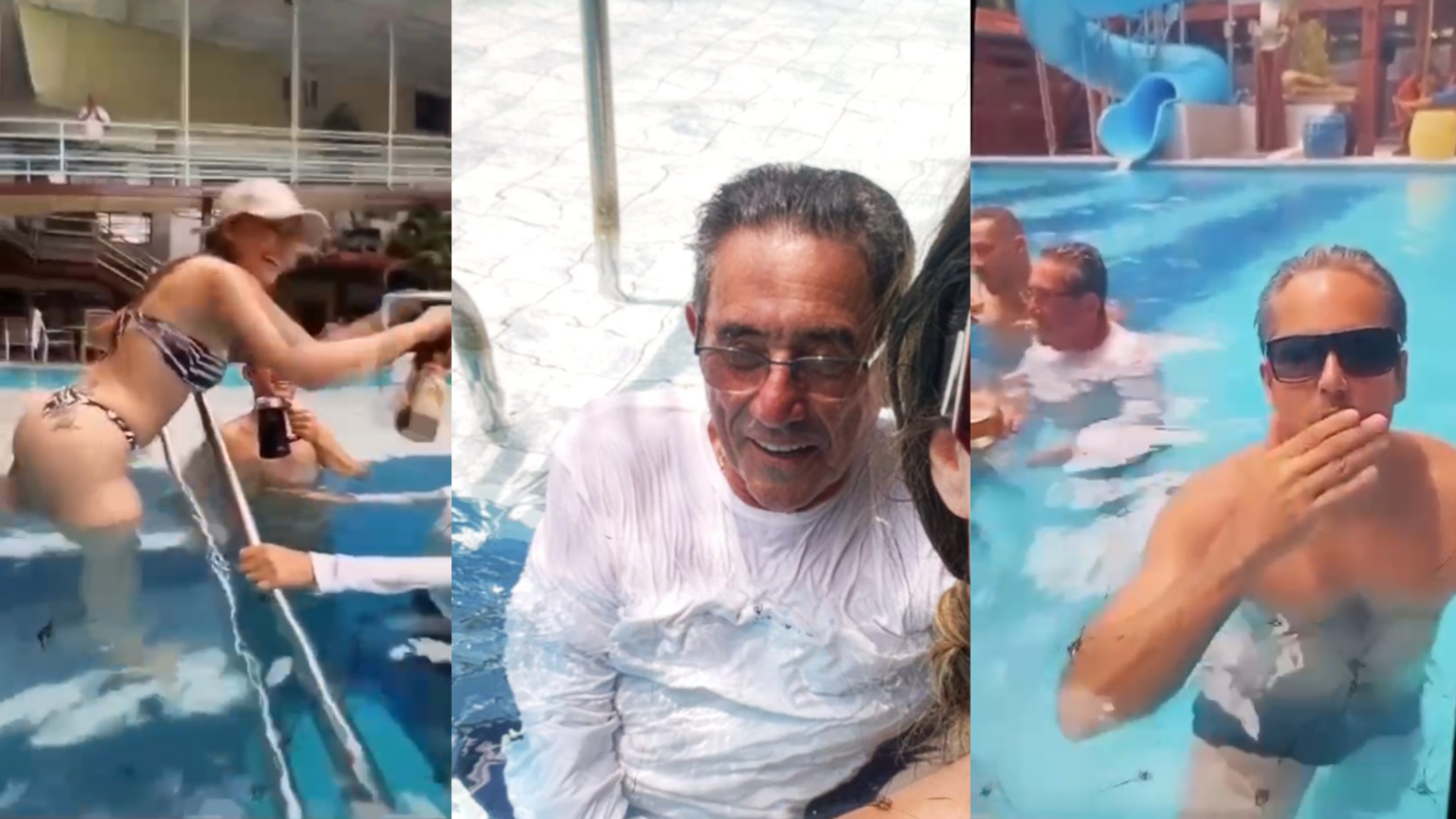 Prefeito Nelson Cintra faz festança na piscina com secretários e mulheres. Foto: Reprodução