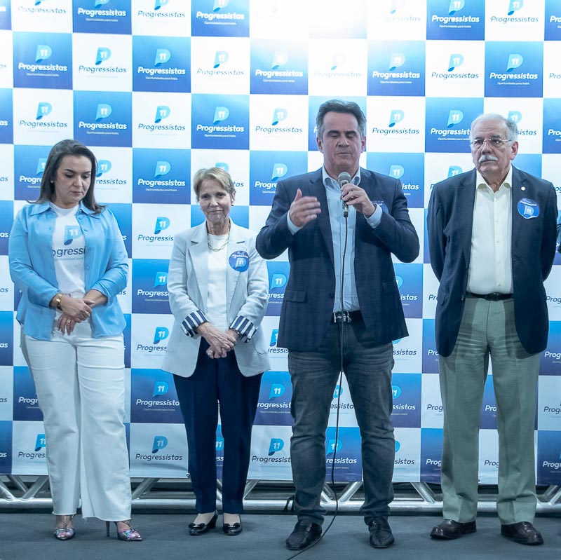 Adriane Lopes, Tereza Cristina, o presidente Nacional do PP, senador Ciro Nogueira e o deputado federal e vice de Adriane, Luiz Ovando. Foto: Tero Queiroz