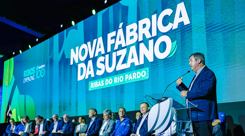 O governador Eduardo Riedel durante inauguração da nova fábrica de celulose da Suzano em Ribas do Rio Pardo. Foto: Ricardo Stuckert / PR