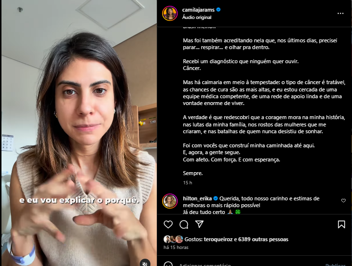 A deputada Camila Jara publicou um vídeo em suas redes sociais no qual tranquiliza seu eleitorado e seguidores, demonstrando otimismo em relação à própria recuperação.