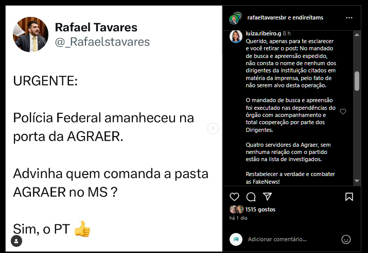 Eleito usando fake news como seu principal mecanismo de informação, dessa vez, Tavares deu um 'tiro no pé'. Foto: Redes Sociais