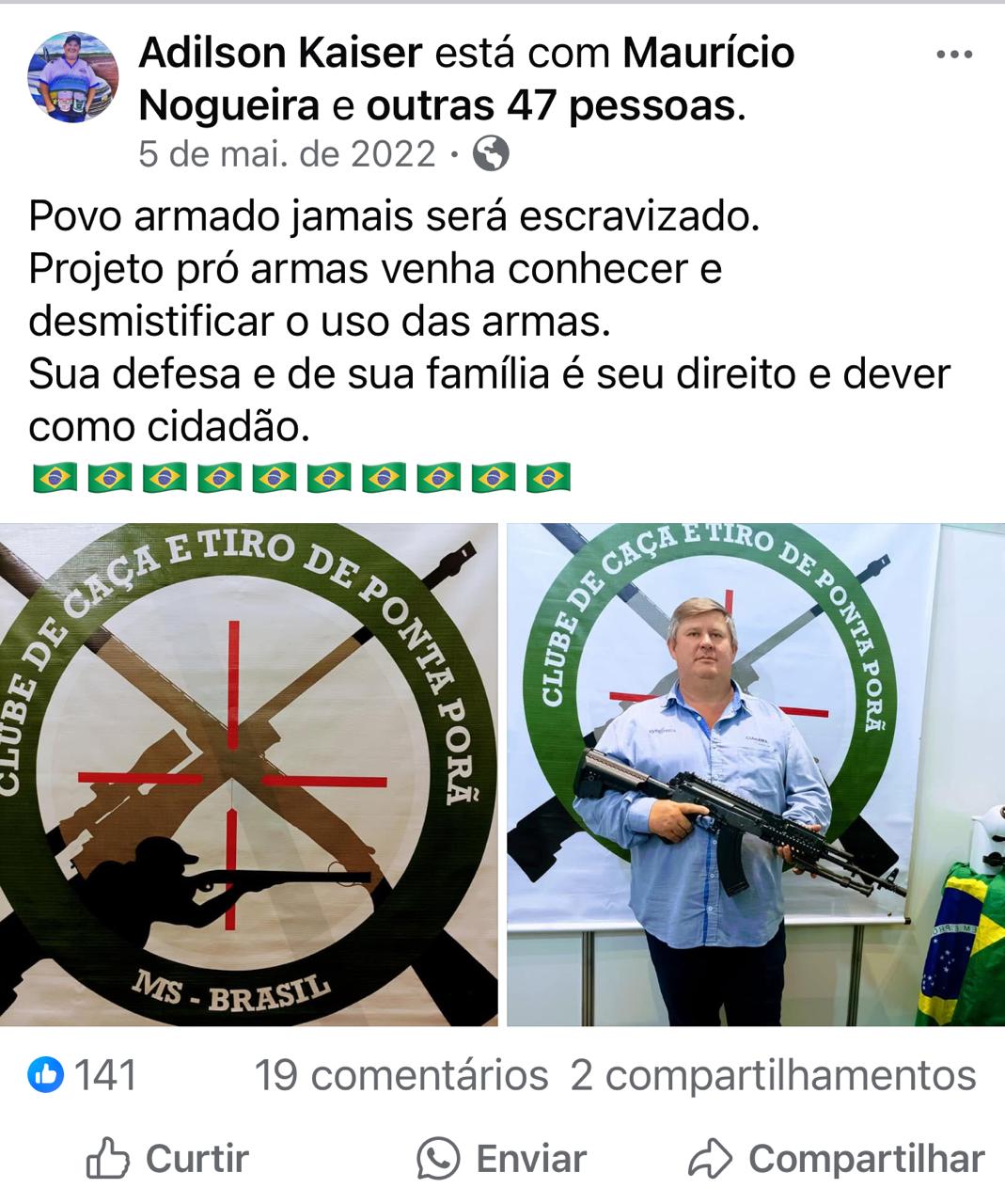 Armando era marcado em postagem pró armamentista. Foto: Print de tela do Facebook