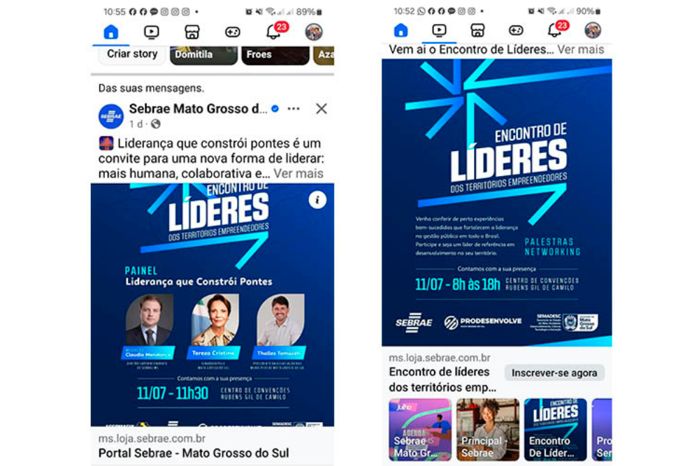 Após a repercussão da denúncia do deputado, o Sebrae chegou a editar uma das artes nas redes, mas o card inicial, que destacava os políticos, já havia se espalhado.