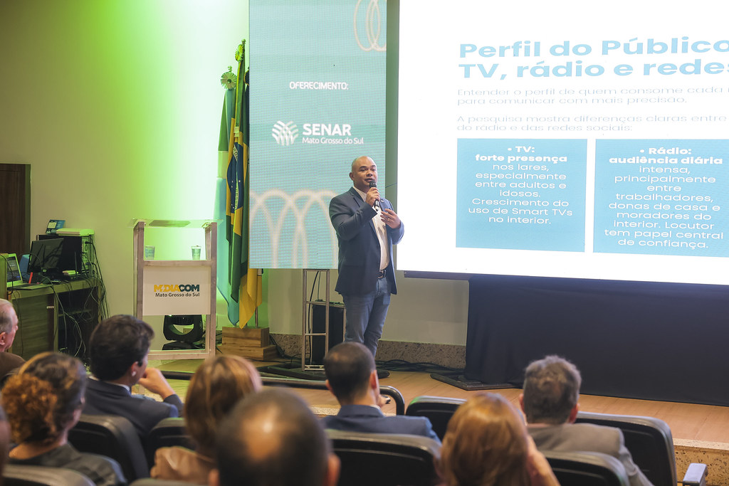 Frederico Souza duarente apresentação de pesquisa inédita de consumo de comunicação em MS. Foto: MidiacomMS