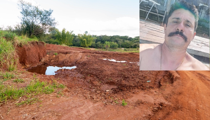 Jeferson afirma que recebeu caminh&otilde;es de aterro da Prefeitura de Jaraguari e que outras fam&iacute;lias do Assentamento Estrela tamb&eacute;m foram beneficiadas. Fotos: Tero Queiroz | Rede social