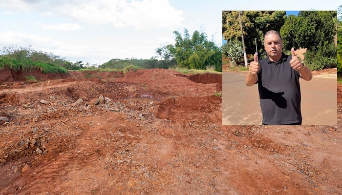 Prefeito de Jaraguari, Claudi&atilde;o, afirmou ter autoriza&ccedil;&atilde;o do Imasul para escava&ccedil;&otilde;es nas margens do Ribeir&atilde;o das Botas, no Assentamento Estrela. Fotos: Tero Queiroz | Redes sociais