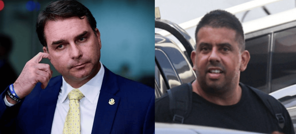 Fl&aacute;vio Bolsonaro ao lado de Robson Calixto Fonseca, conhecido como 'Peixe'.