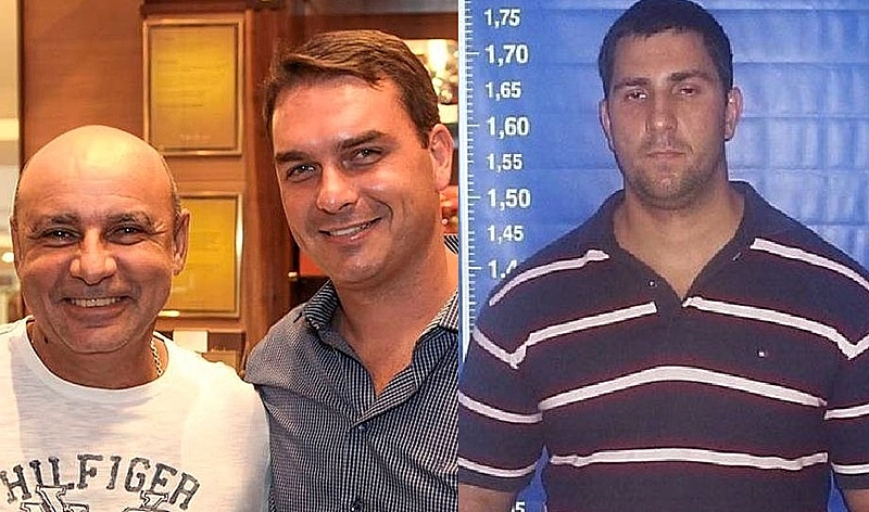Fabr&iacute;cio Queiroz, Fl&aacute;vio Bolsonaro e o miliciano assassinado Adriano da N&oacute;brega. 